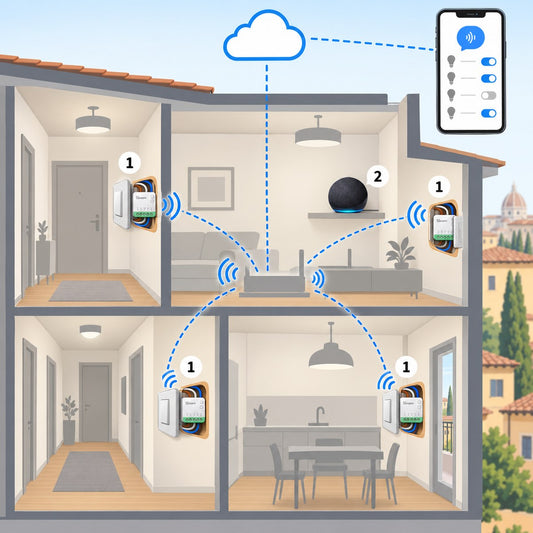 Kit luci Matter Sonoff senza hub (4 punti): schema di installazione