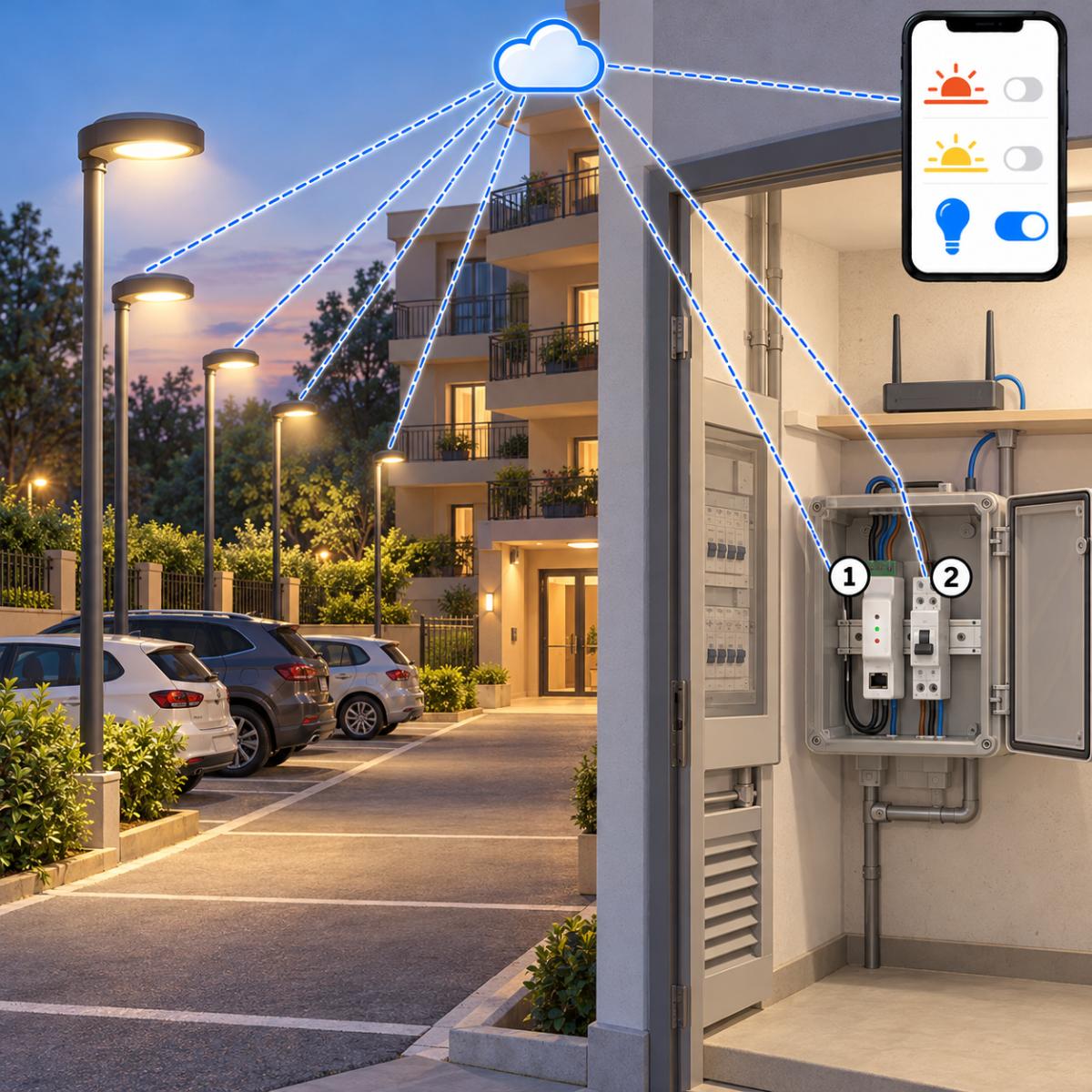 Kit luci parcheggio condominiale con contattore – schema