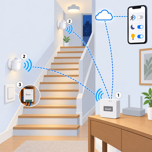 Kit luci scale con presenza Sonoff: schema di installazione