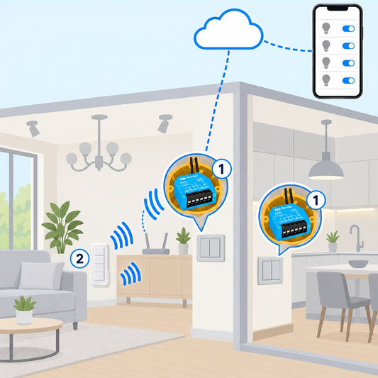 Kit luci senza neutro Shelly Wi-Fi 2 canali: schema di installazione
