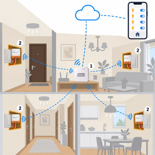Kit luci senza neutro Sonoff Zigbee (4 punti): schema di installazione