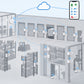 Kit magazzino baie e scaffalature Litio Store: schema di installazione con dispositivi Milesight LoRaWAN