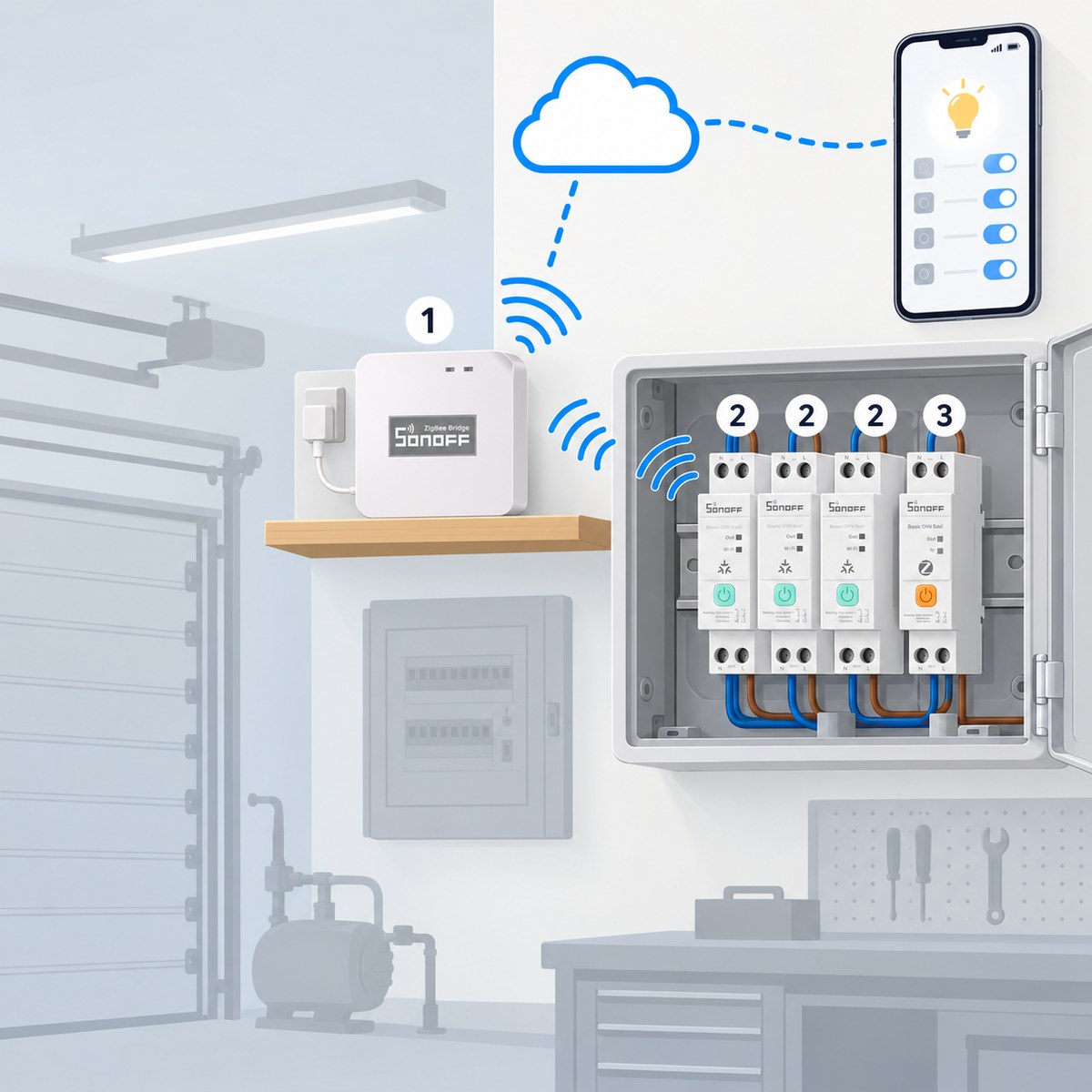 Kit quadro DIN economico Sonoff: schema di installazione