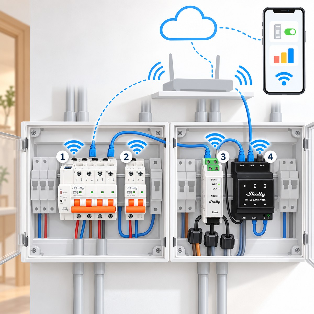 Kit quadro elettrico smart con magnetotermici Shelly: schema di installazione