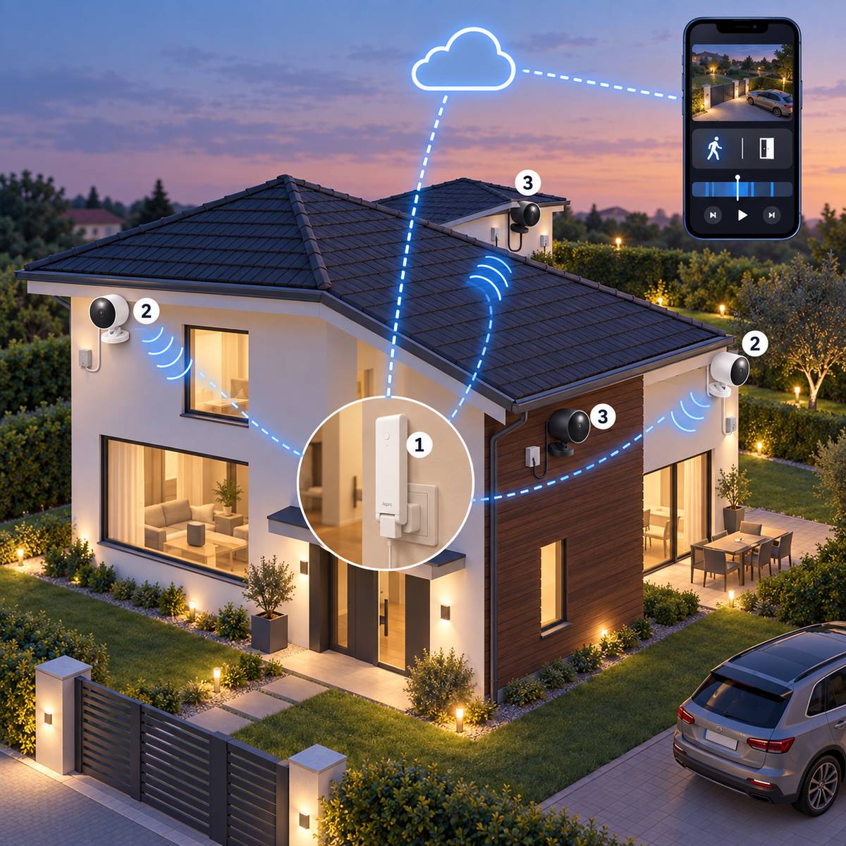 Kit quattro telecamere Aqara G100 HomeKit: schema di installazione