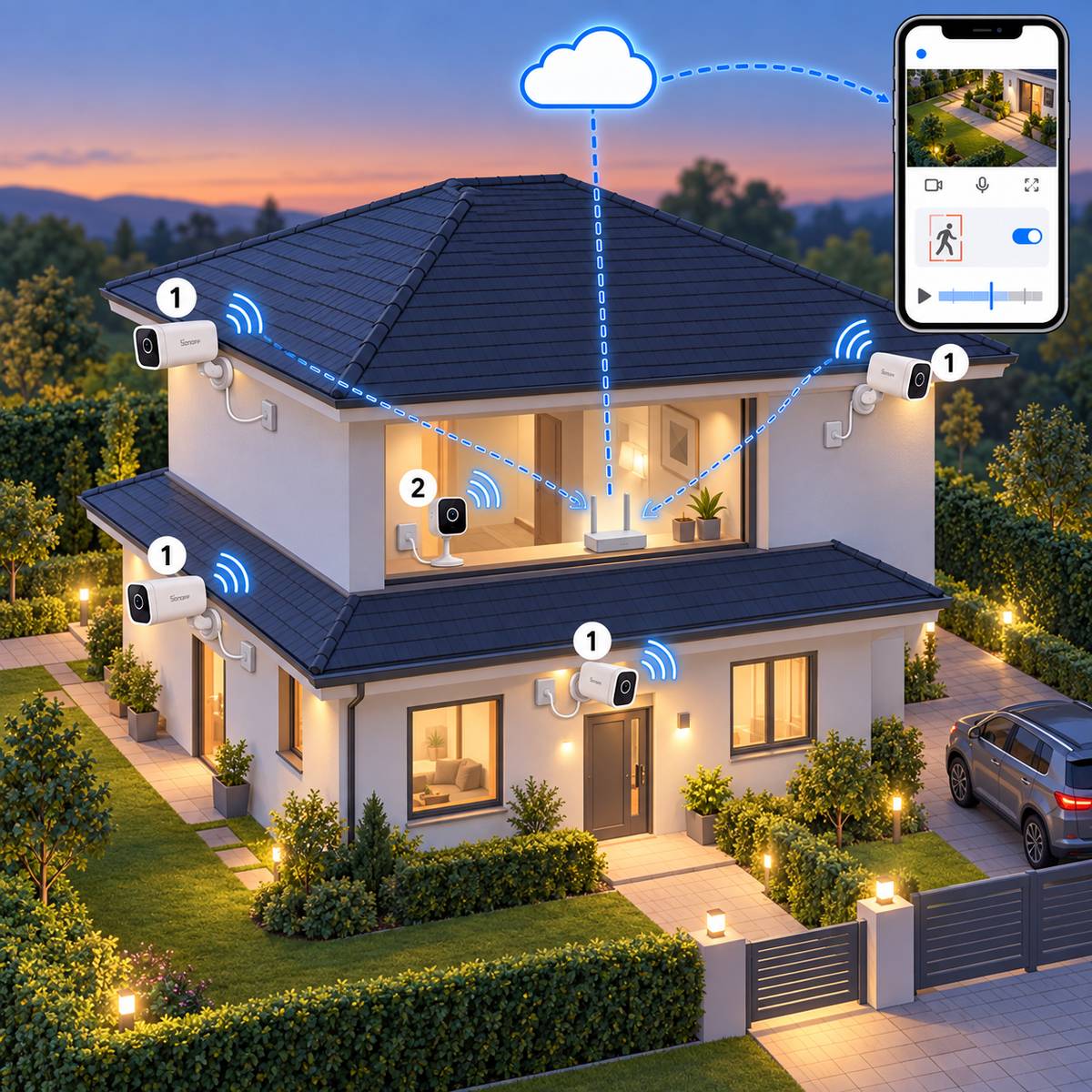 Kit quattro telecamere esterne Sonoff: schema di installazione