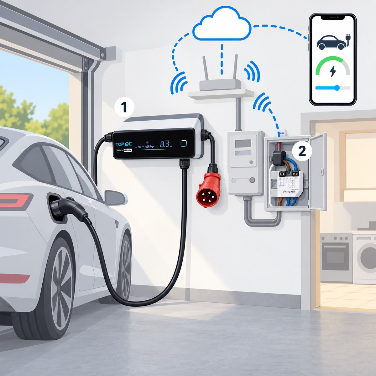 Kit ricarica auto monofase con Shelly EM: schema di installazione