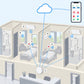 Kit RSA cadute e chiamata 10 stanze Litio Store: schema di installazione con dispositivi Milesight LoRaWAN
