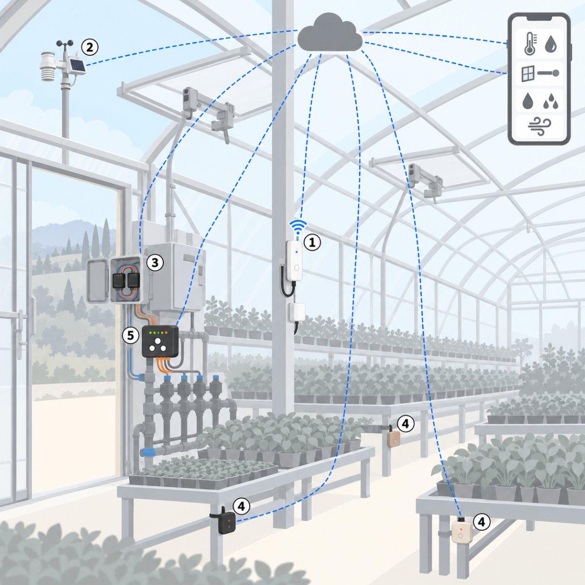 Kit serra professionale ventilata: schema di installazione dei dispositivi