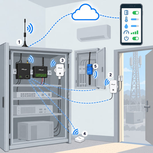 Kit sito remoto e ripetitore Litio Store: schema di installazione con dispositivi Milesight LoRaWAN