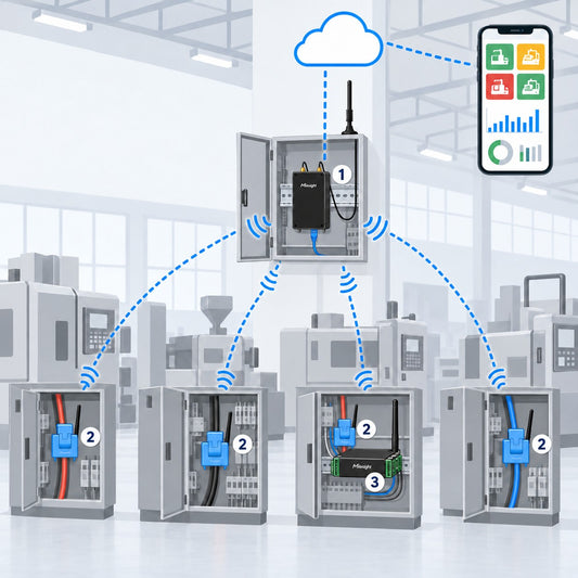 Kit stato macchine e consumi 16 macchine Litio Store: schema di installazione con dispositivi Milesight LoRaWAN