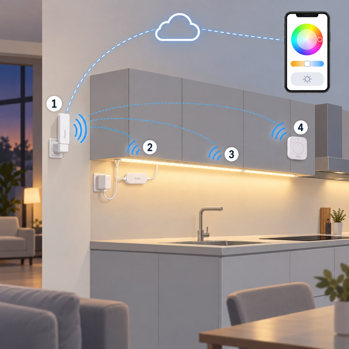 Kit striscia LED Aqara sottopensile cucina: schema di installazione