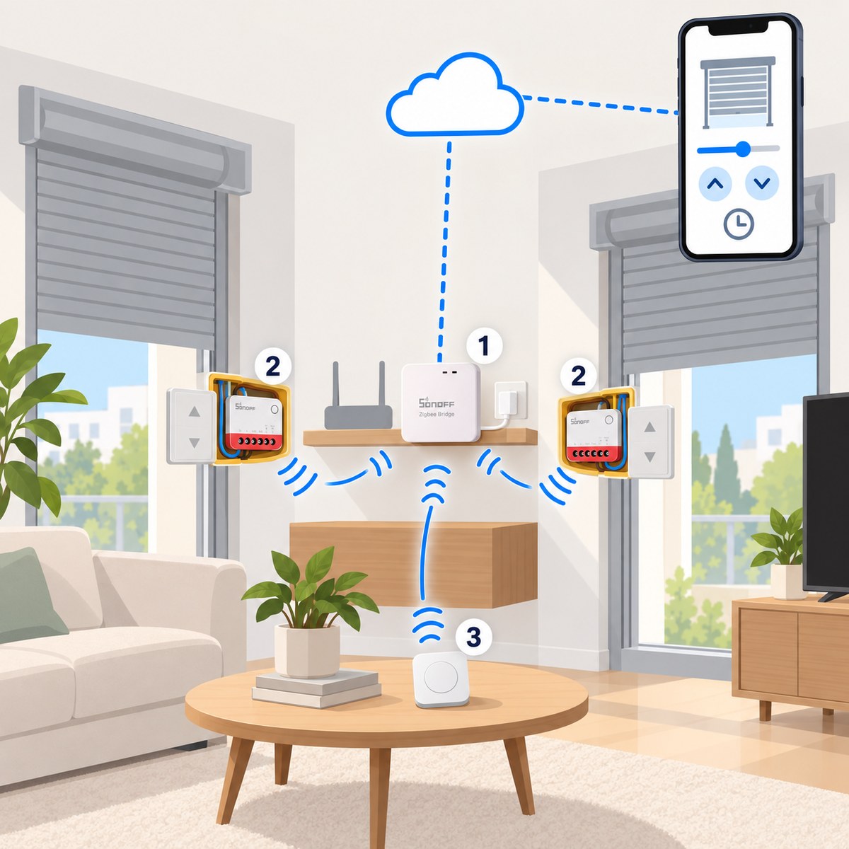 Kit tapparelle Sonoff Zigbee (2 finestre): schema di installazione