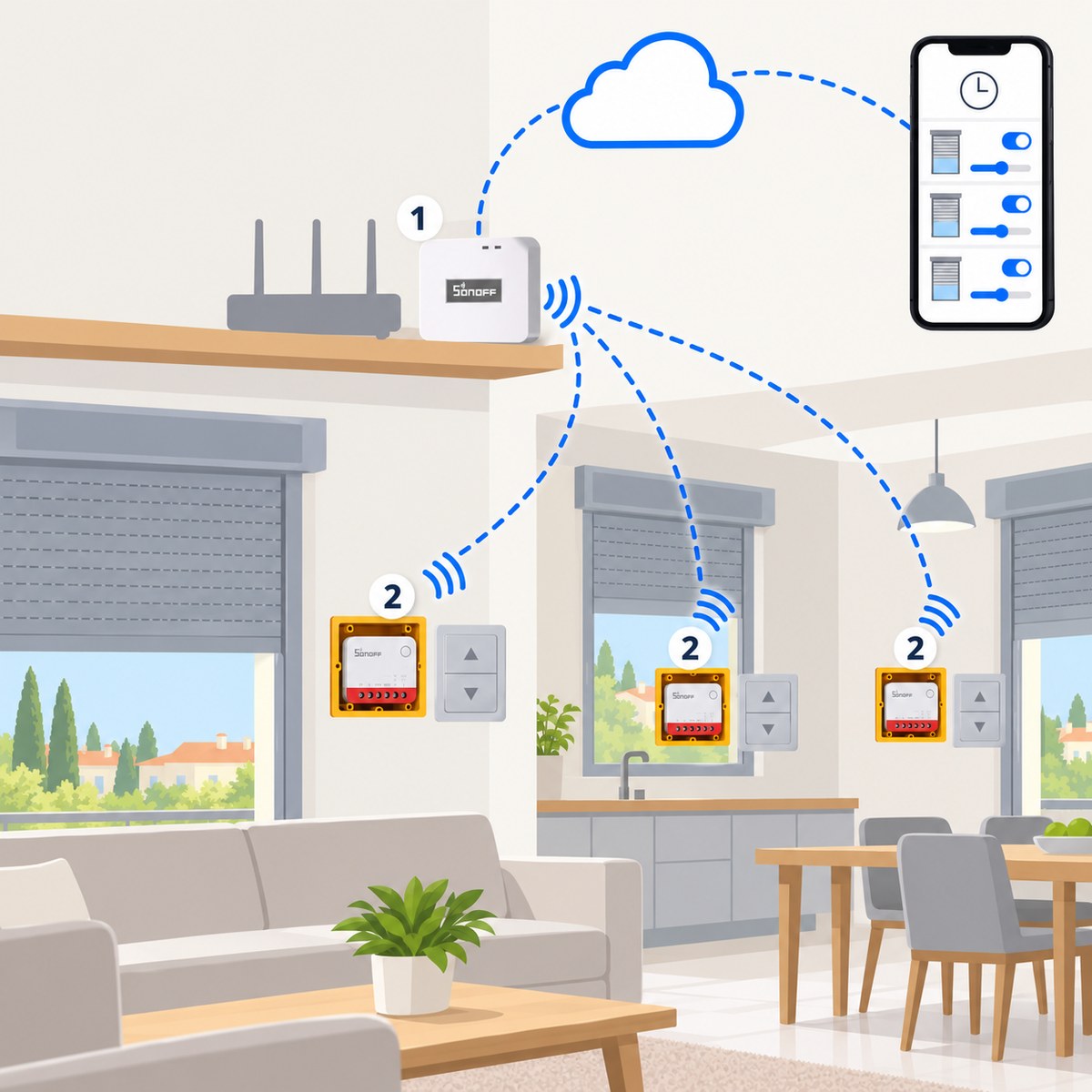 Kit tapparelle Sonoff Zigbee MINI-ZBRBS: schema di installazione