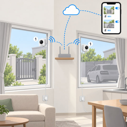 Kit telecamere da finestra per chi è in affitto: schema di installazione
