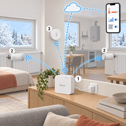 Kit termovalvole Sonoff Zigbee (2 radiatori): schema di installazione