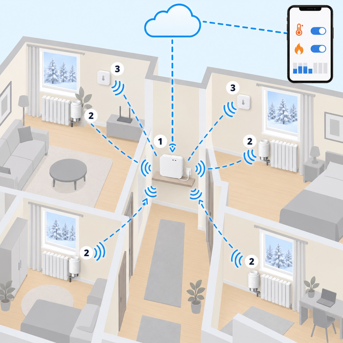 Kit termovalvole Sonoff Zigbee (4 radiatori): schema di installazione