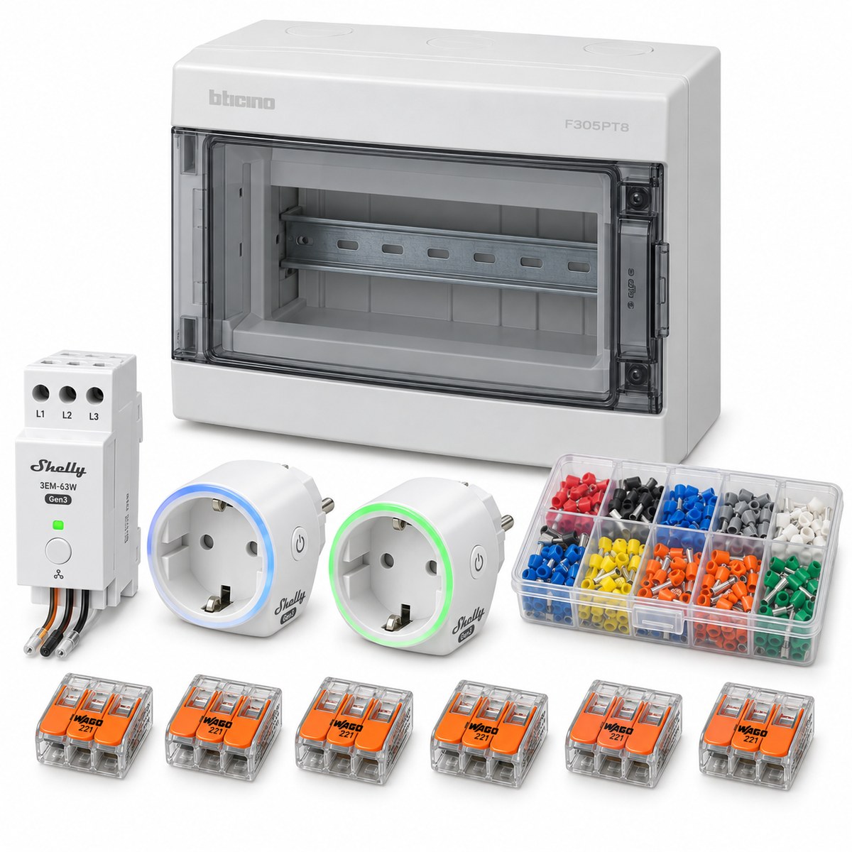 Kit trifase compatto Shelly 3EM-63W Gen3: i dispositivi inclusi