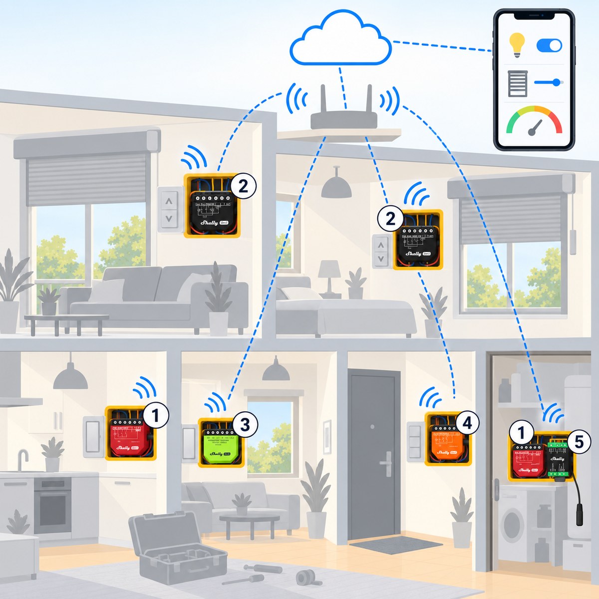 Kit valigetta installatore Shelly: schema di installazione