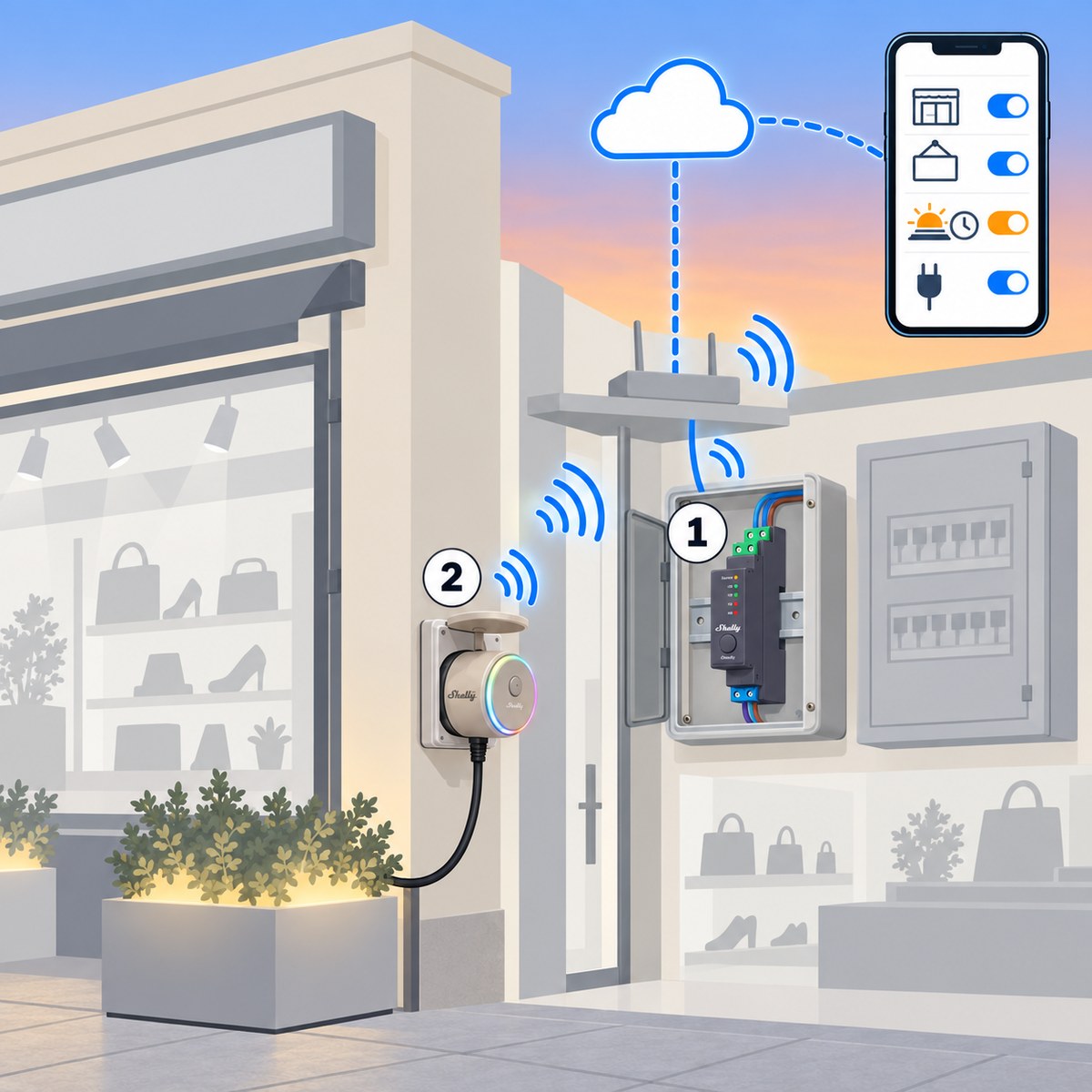 Kit vetrina e insegna automatiche: schema di installazione