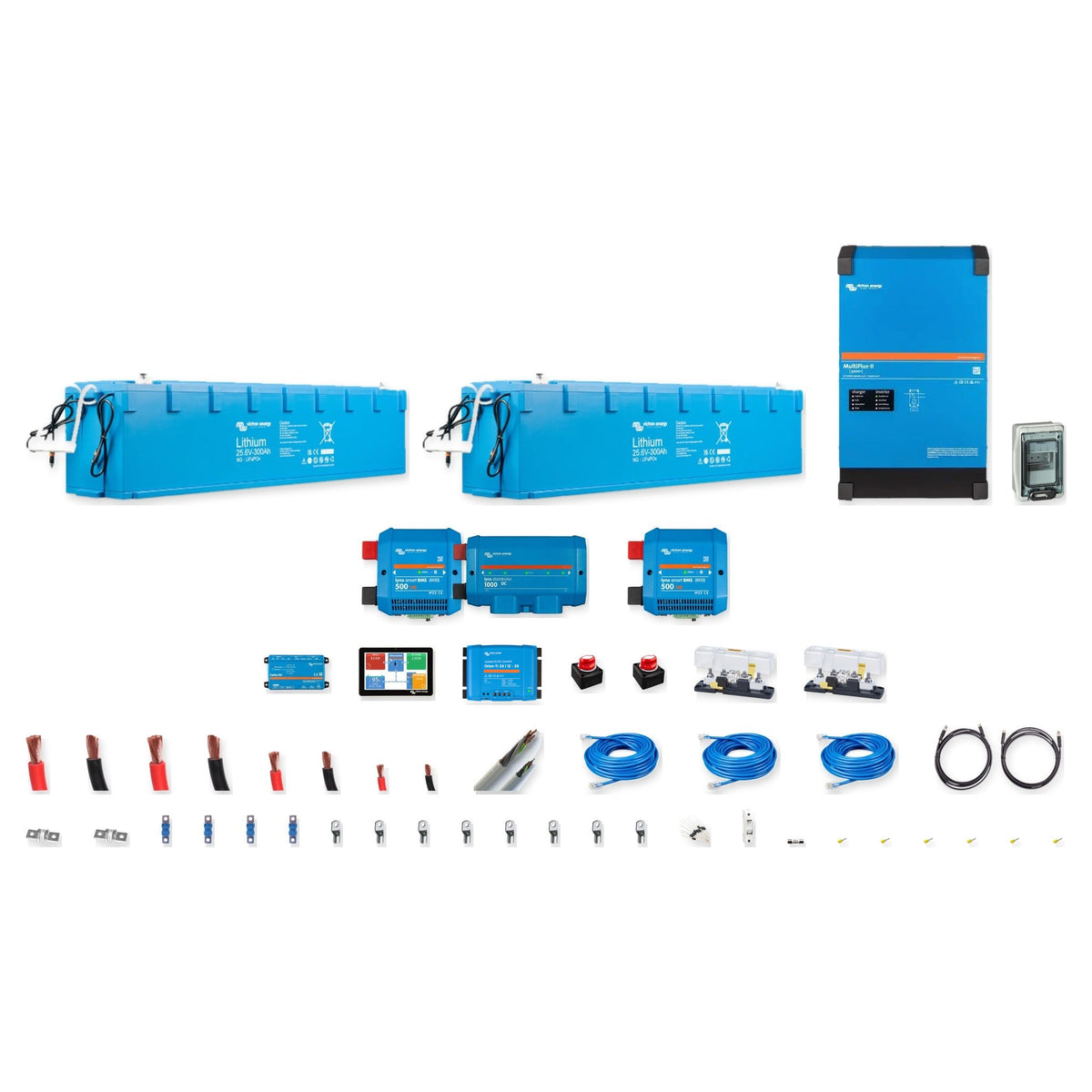 Kit completo Victron Energy 24V 15kWh o 10kWh, MultiPlus-II 5kVA con 2 batterie Lithium NG 300Ah o 200Ah e 2 BMS, comunicazione e protezioni – Offerta