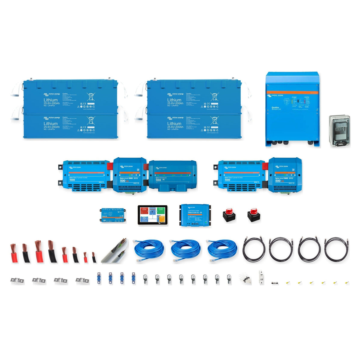 Kit completo Victron Energy 24V 30kWh o 20kWh, Quattro 5kVA o 8kVA con 4 batterie Lithium NG 300Ah o 200Ah, BMS, comunicazione e protezioni – Offerta