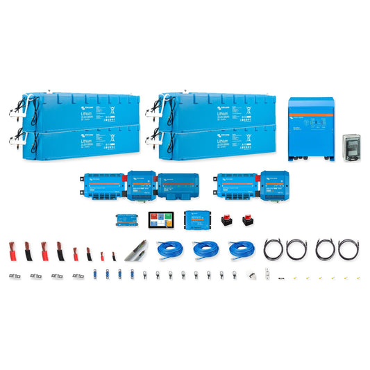 Kit completo Victron Energy 24V 30kWh o 20kWh, Quattro 5kVA o 8kVA con 4 batterie Lithium NG 300Ah o 200Ah, BMS, comunicazione e protezioni – Offerta