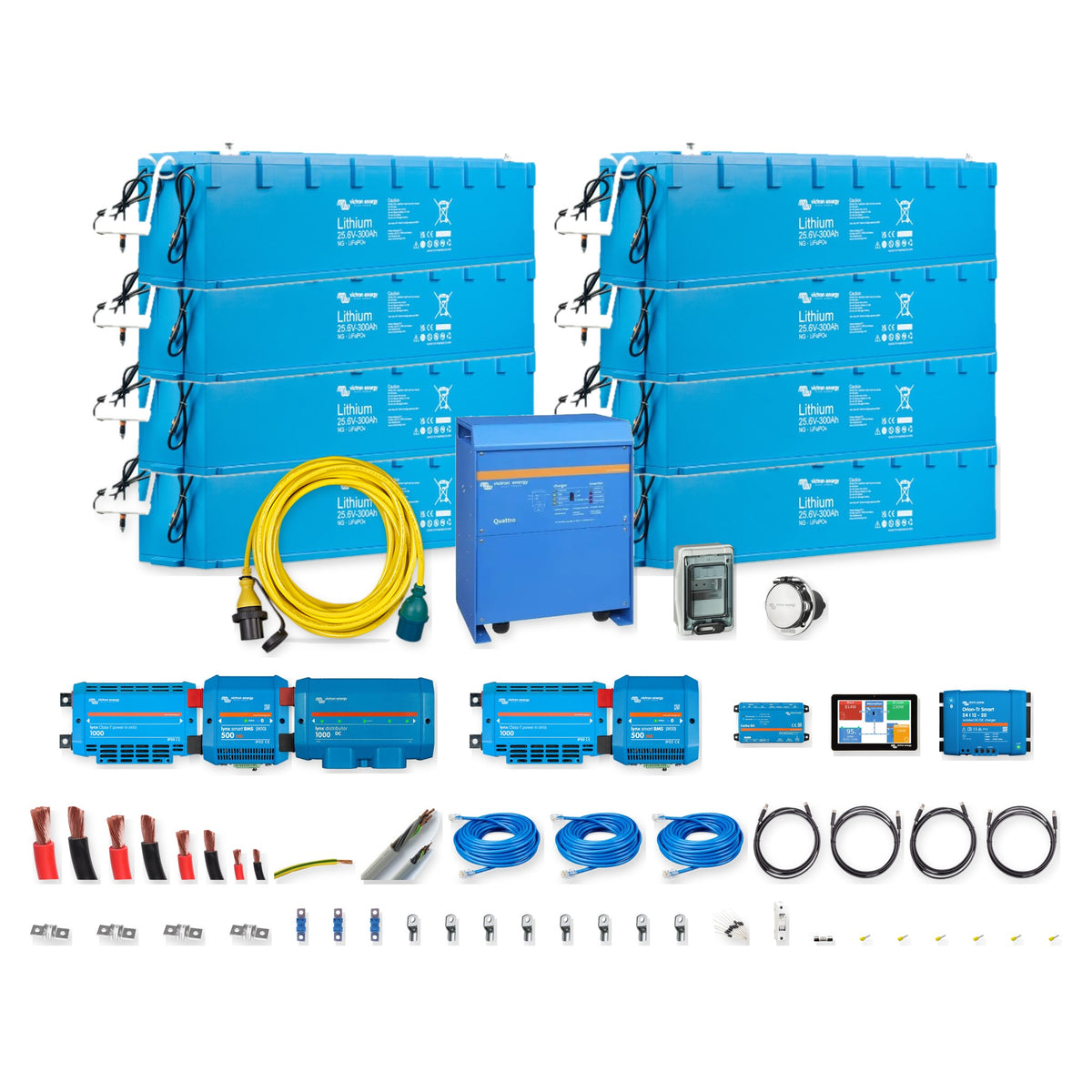 Offerta Kit completo Victron Energy 48V 61kWh Quattro 10kVA con 8 batterie Lithium NG 300Ah, BMS, comunicazione e protezioni