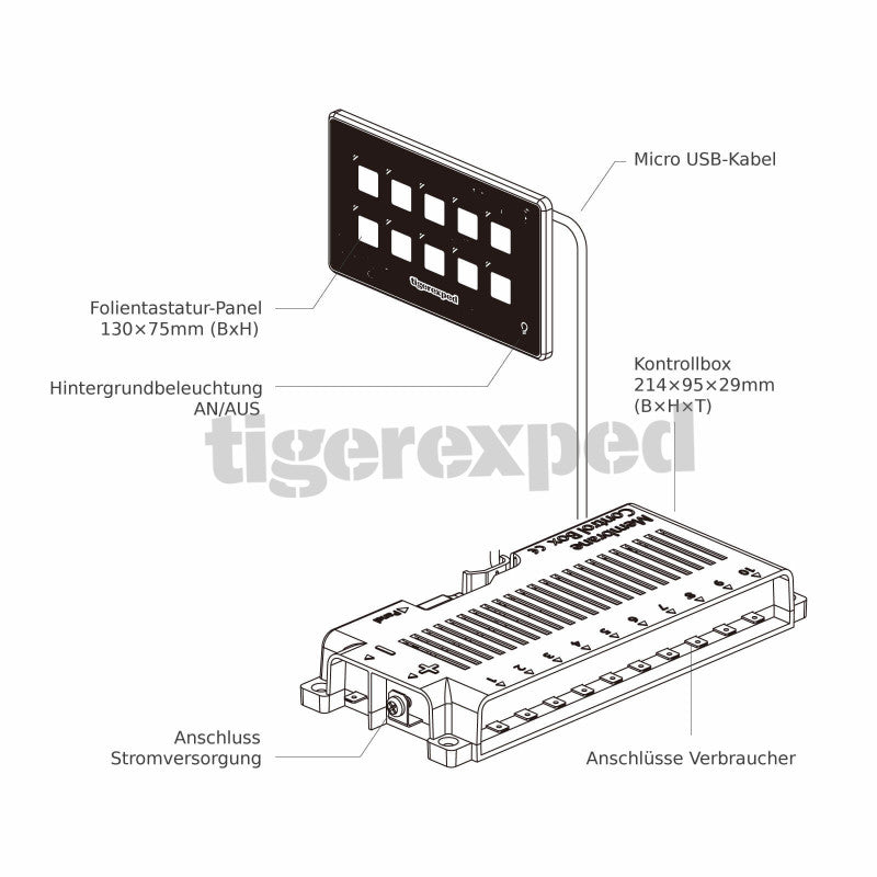 TigerExped Bluetooth bedieningspaneel 10 toetsen schakelpaneel IP67