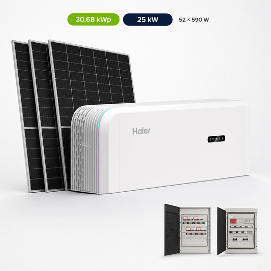 Kit Fotovoltaico Haier 30,68 kWp – Ibrido 25 kW Trifase Commerciale Industriale