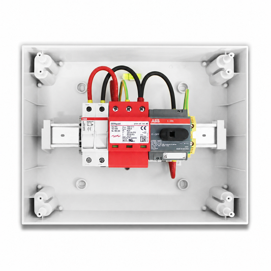 Quadro DC fotovoltaico 1 stringa 1 MPPT 1000 V 16 A con fusibili e SPD IP65 – immagine rappresentativa