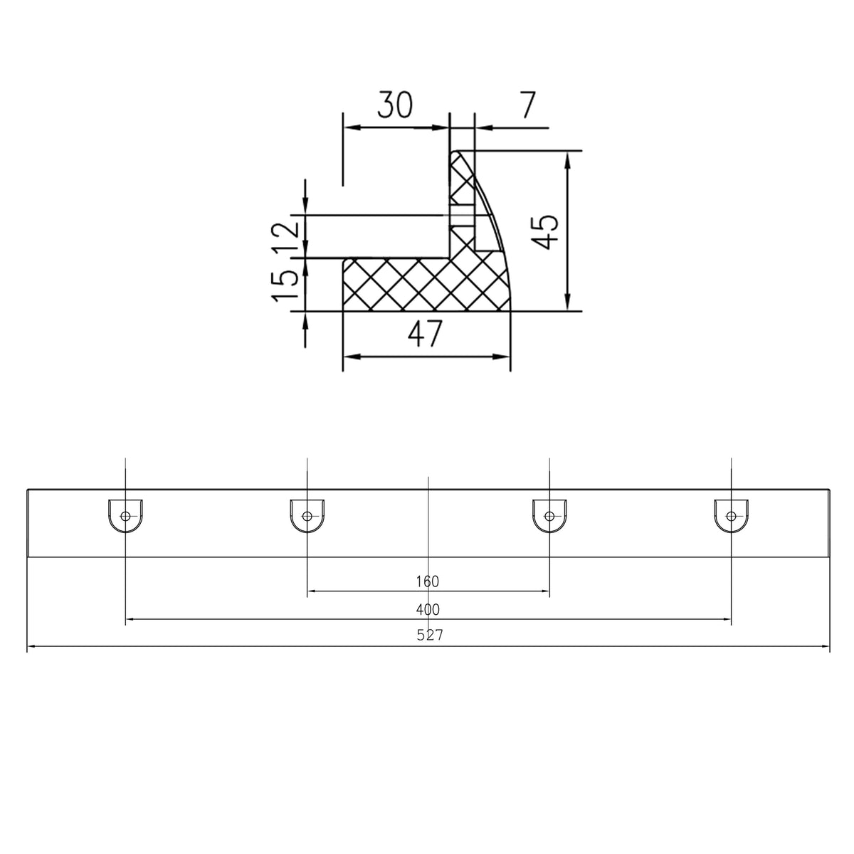 Supporto spoiler per pannello solare in plastica ASA bianca 53 cm per camper e barche
