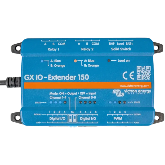 Dispositivo elettronico blu per l’ampliamento delle capacità di ingresso/uscita, dotato di relè, I/O digitali e canali PWM.