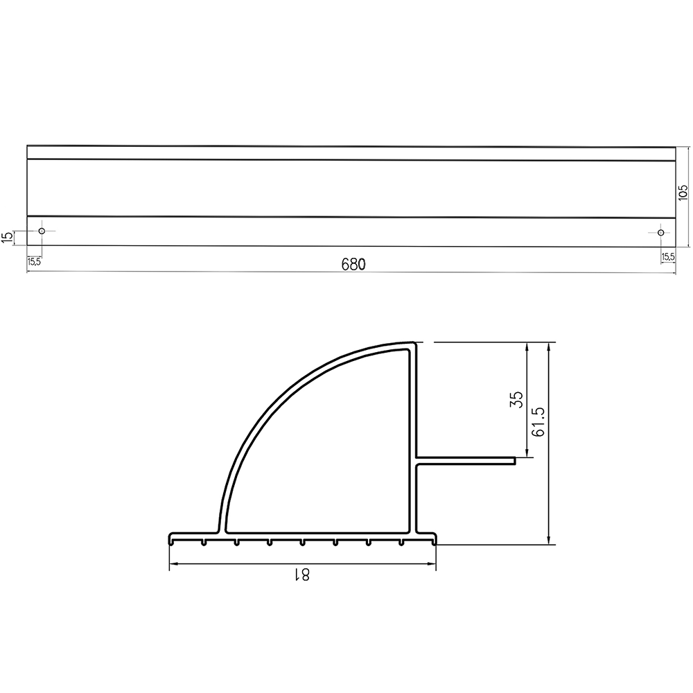 Supporto spoiler per pannello solare in alluminio anodizzato argento 68 cm HSA68/W per camper e barche