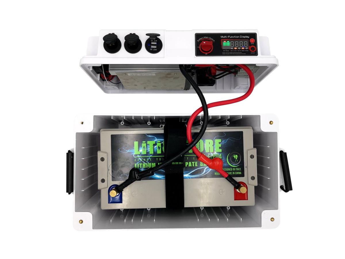 Lithium Store Battery-Box 12V mit 1000W Integrierter reiner Wellenwechselrichter - 220V 12V 5V USB Buchsen - für Lithium/Gel/AGM Batterien (Batterie nicht im Lieferumfang enthalten)