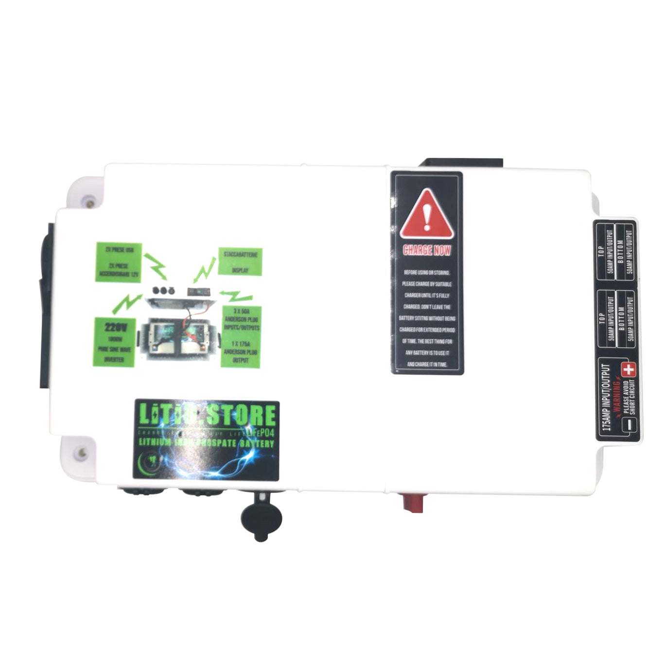 Lithium Store Battery-Box 12V met 1000W Geïntegreerde zuivere golfomvormer - 220V 12V 5V USB-aansluitingen - voor Lithium/Gel/AGM-batterijen (batterij niet inbegrepen)