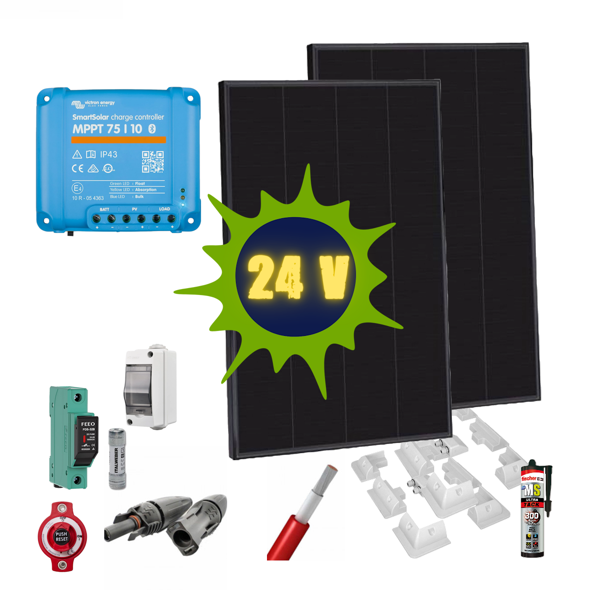 Kit solare completo 200W per batteria 24V