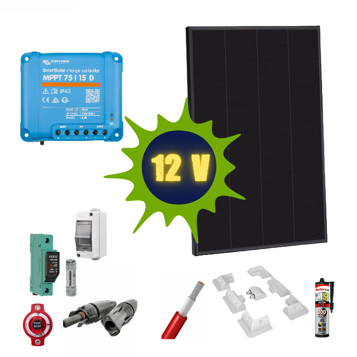 Kit solare completo 180W per batteria 12V