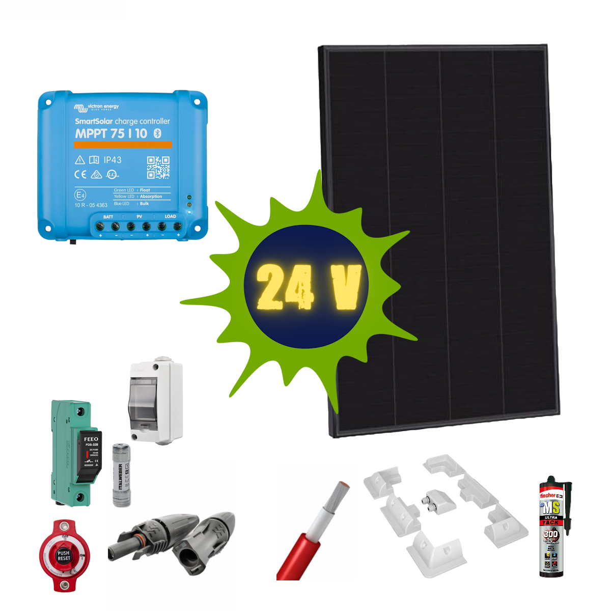 Kit solare completo 180W per batteria 24V